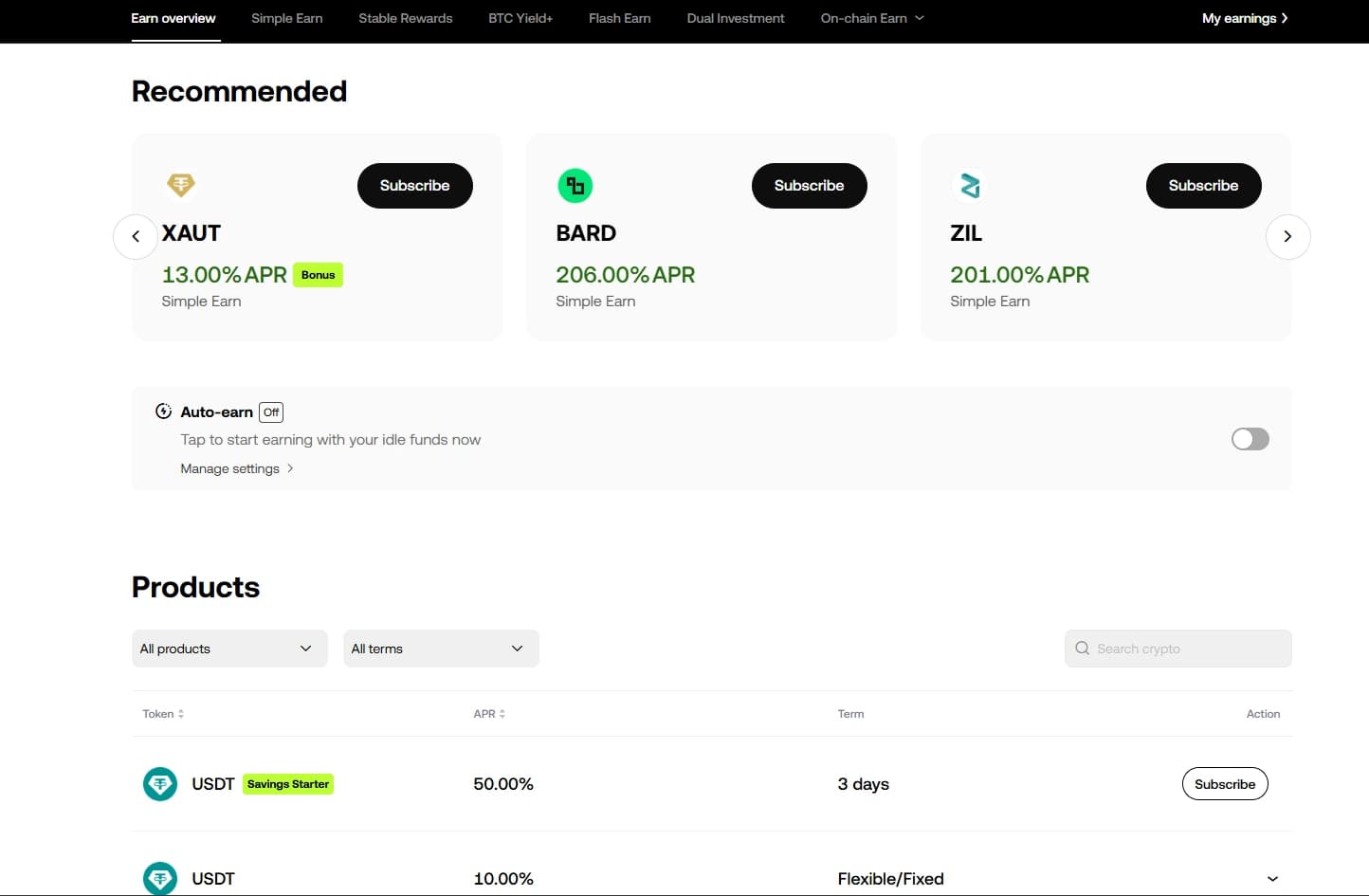 OKX Earn overview showing available earn products and yield interfaces