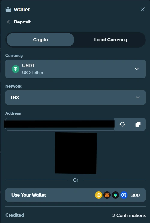 Экран адреса и подтверждения сети USDT TRX Stake