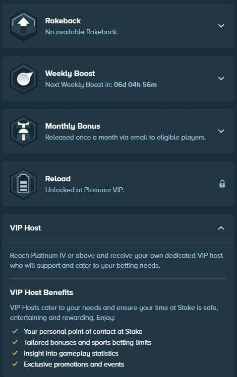 Обзор VIP Stake с прогрессом ранга и категориями наград