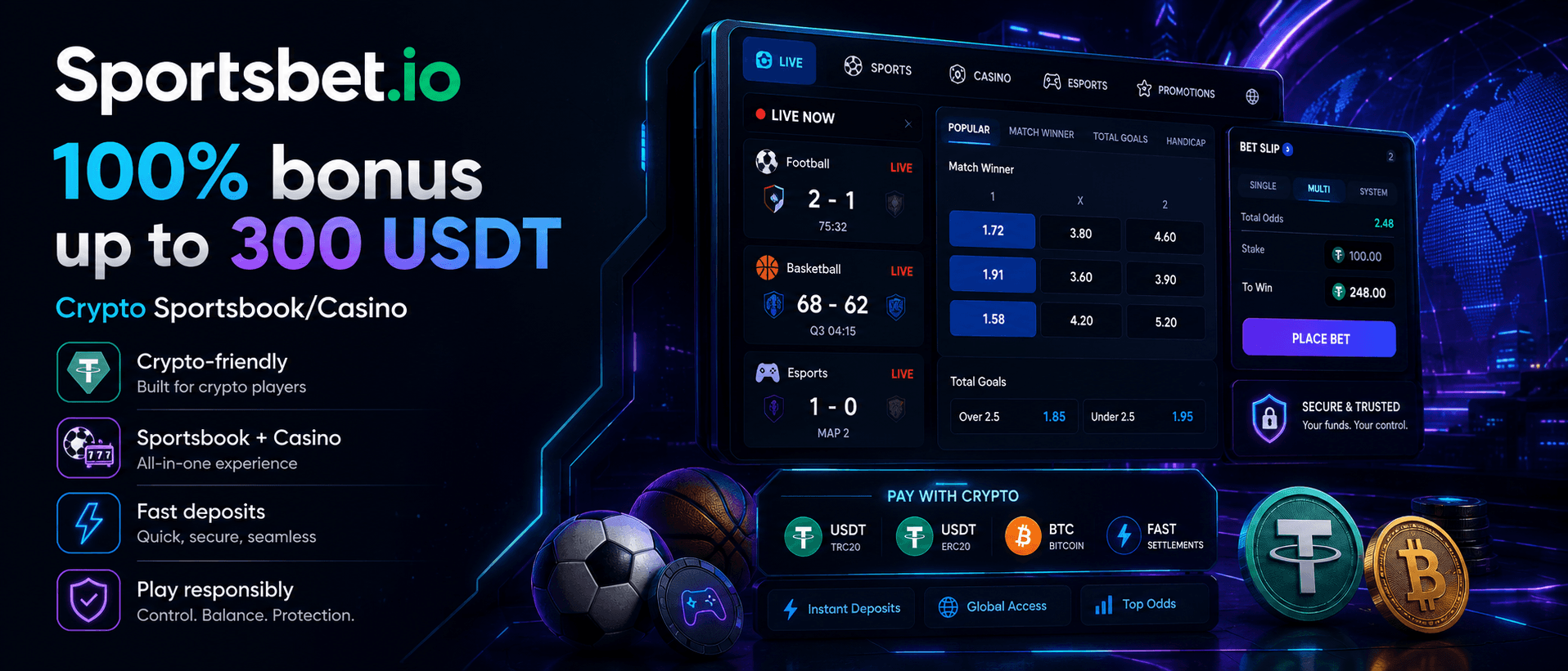 Sportsbet.io crypto sportsbook promotional banner