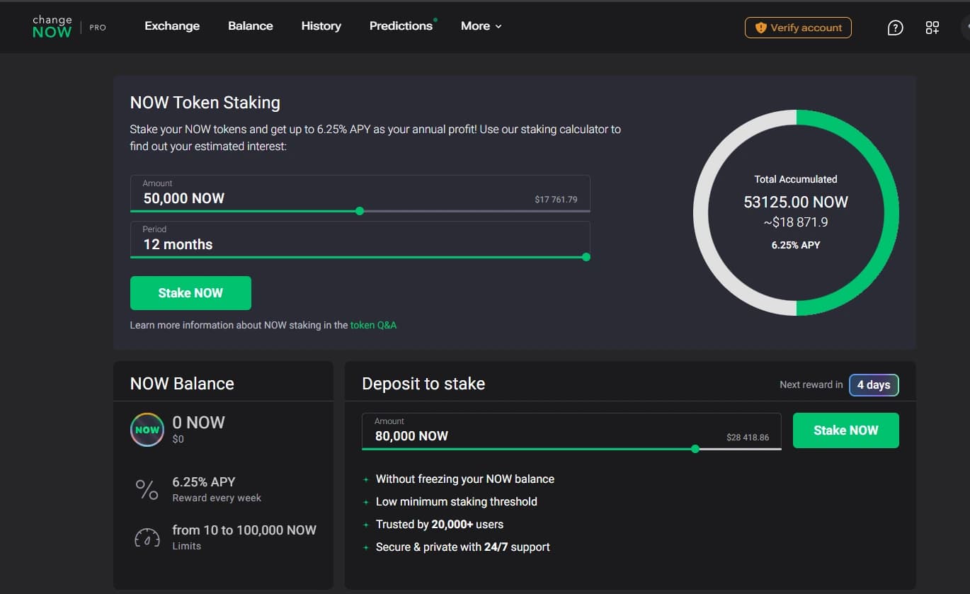 Калькулятор стейкинга токена NOW ChangeNOW с оценкой недельной награды